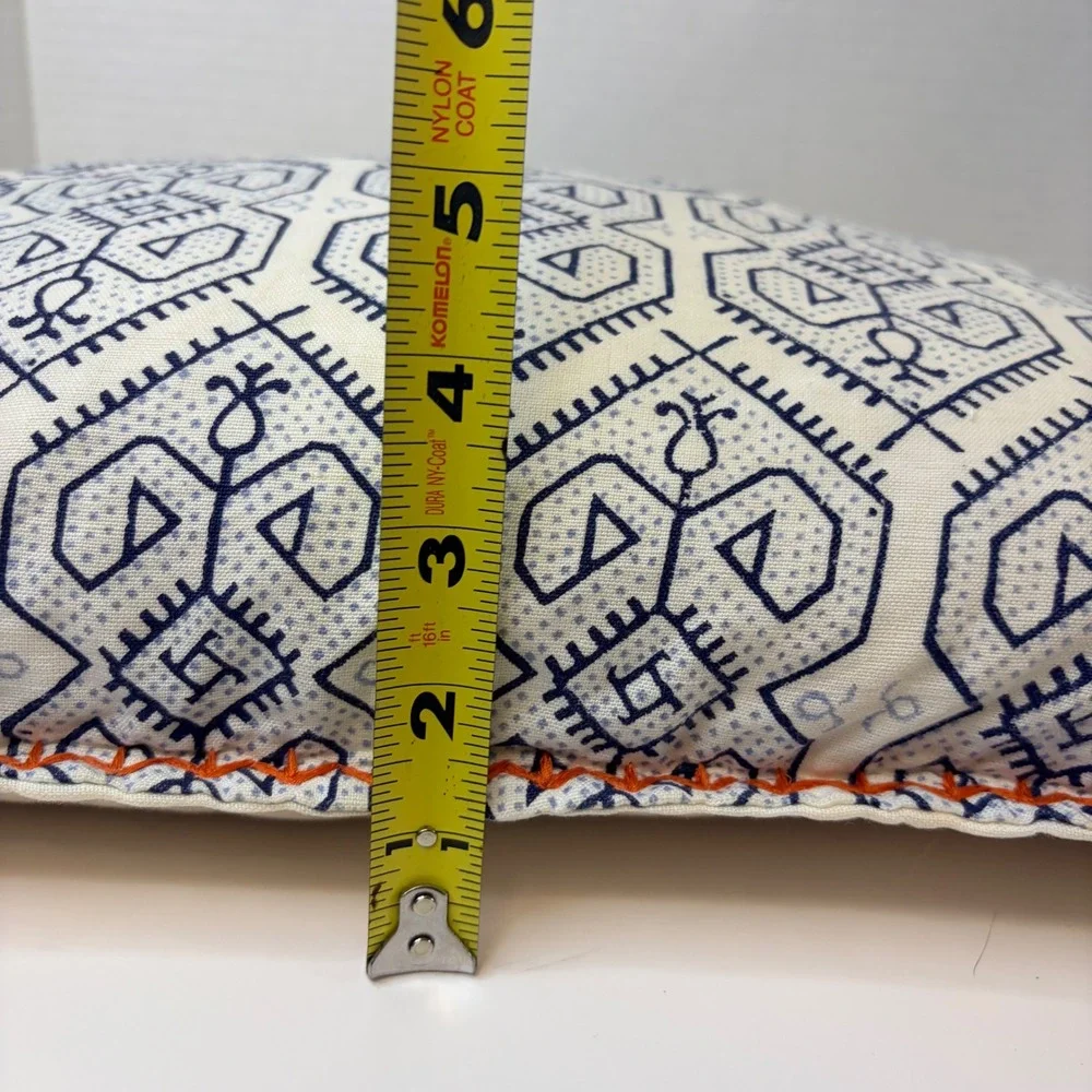 Serena & Lily Blue Geometric Block Print Lumbar Pillow Cover Orange Whipstitch